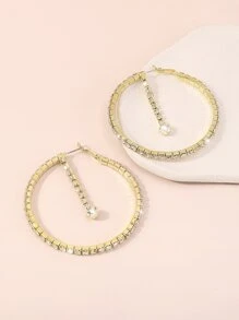 水鑽裝飾圓耳環 - 金黃色 - 查看 6