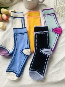 5 pares Calcetines de tripulación con estampado - Multicolor - Ver 1