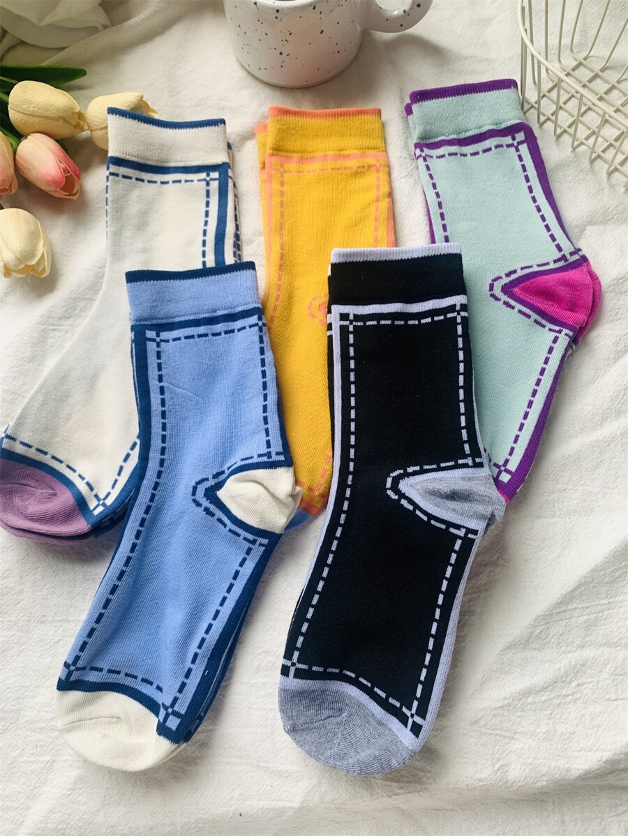 5 pares Calcetines de tripulación con estampado - Multicolor - Ver 1