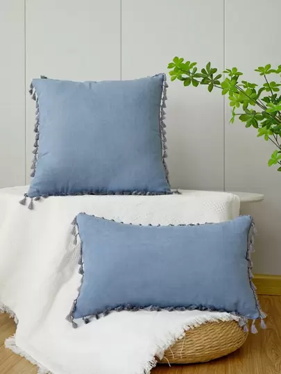 1入組素色流蘇裝飾靠墊套不附帶墊芯