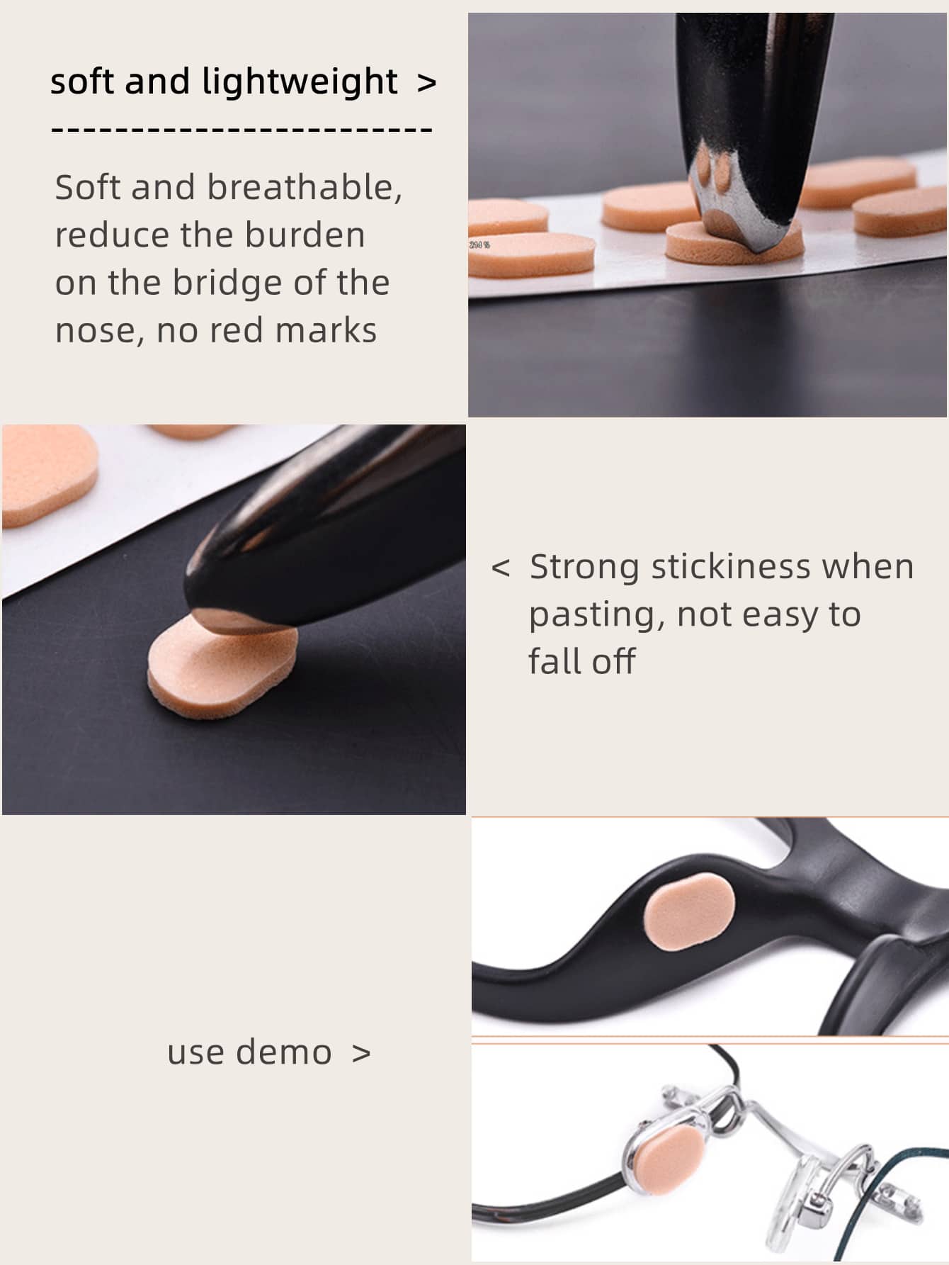 Glasses Nose Pads, Soft EVA Sponge Nose Pads, No Indentations, No Makeup, Non-Slip Nose Music, Heightened Eye Frames, Nose Strips - Dusty Pink - View 3