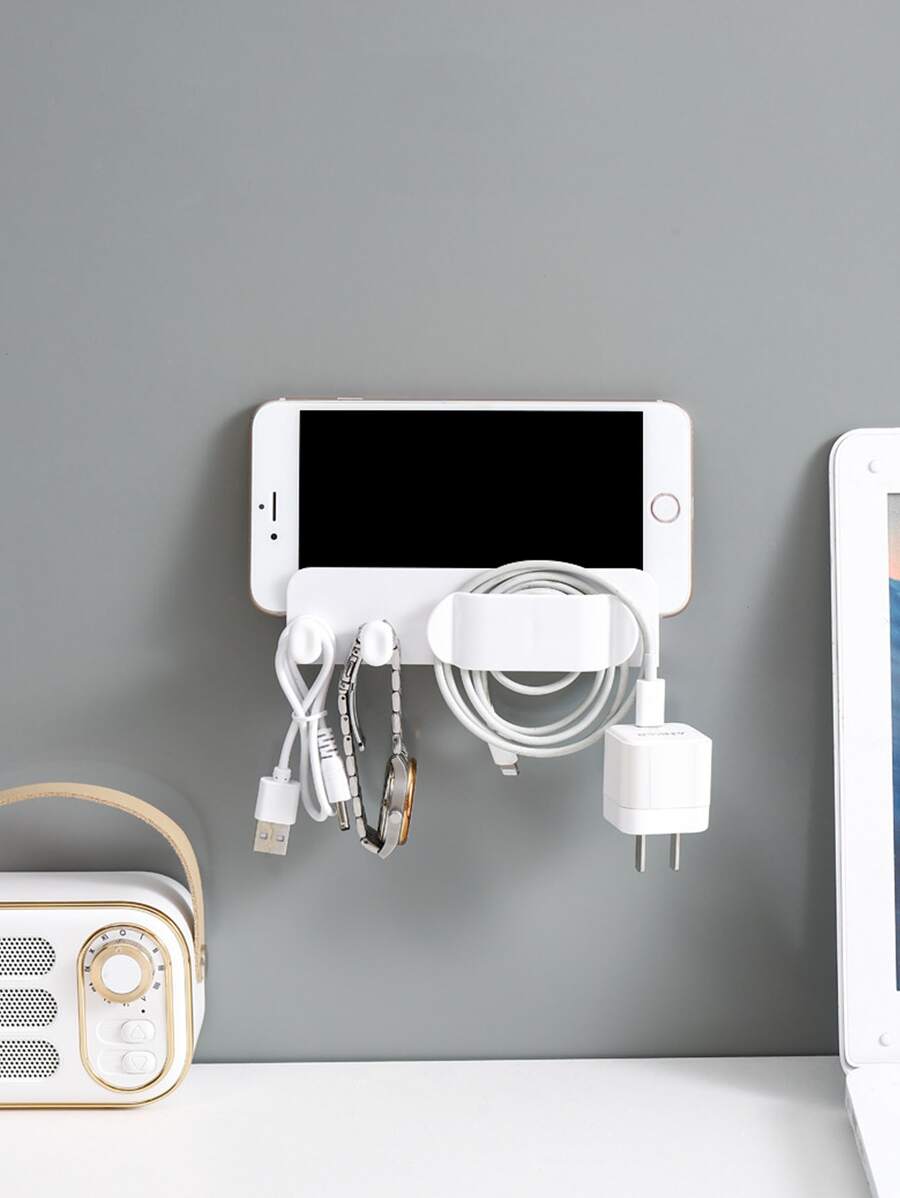 1pc Wall Mounted Multifunction Storage Rack - White - View 1