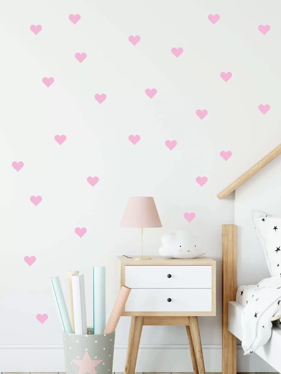 54pcs Heart Pattern Wall Sticker, Pink Wall Art Decal For Bedroom, Stickers, Wall Decal, Vinyl Decal For Home Decorations, Spring Decoration Items Refresh Your Home, Rama Decoration Stickers Gifts Birthday Graduation - Baby Pink - View 1