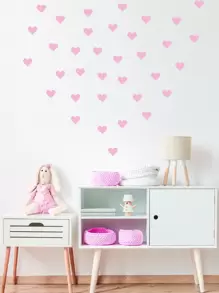 54pcs Heart Pattern Wall Sticker, Pink Wall Art Decal For Bedroom, Stickers, Wall Decal, Vinyl Decal For Home Decorations, Spring Decoration Items Refresh Your Home, Rama Decoration Stickers Gifts Birthday Graduation - Baby Pink - View 6