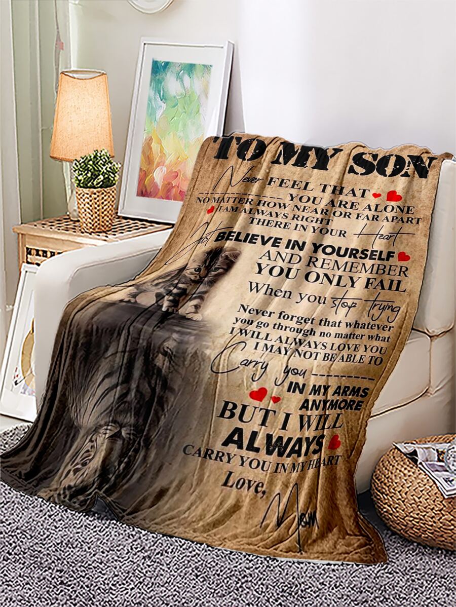 貓和標語圖案毯子 - 彩色 - 查看 1