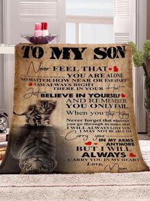 貓和標語圖案毯子 - 彩色 - 查看 2