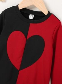 Toddler Girls Two Tone Heart Print Pullover - Multicolor - View 3