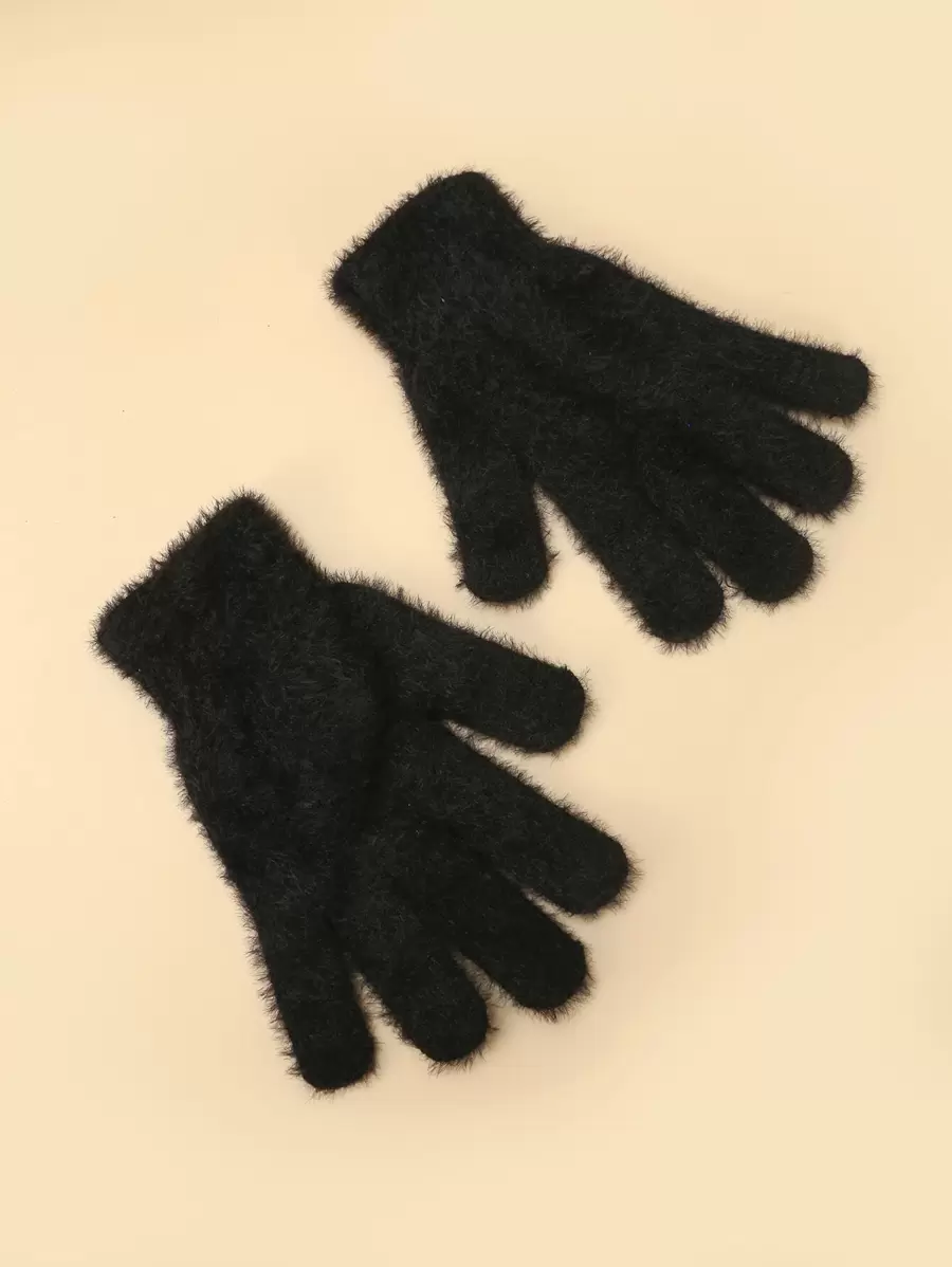 Fluffy Warm Gloves - Black - View 1