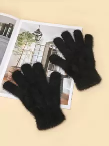 Fluffy Warm Gloves - Black - View 2