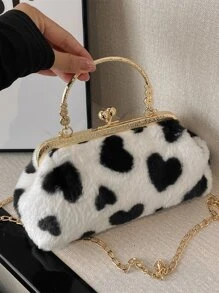 Bolso cuadrado esponjoso, suave y difuso con diseño de corazón de felpa con cierre de beso para niñas, mujeres, estudiantes universitarios, novatos y trabajadores administrativos para el trabajo, la oficina, los desplazamientos, para el otoño y el invierno, el invierno cálido, al aire libre