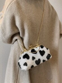 Bolso cuadrado esponjoso, suave y difuso con diseño de corazón de felpa con cierre de beso para niñas, mujeres, estudiantes universitarios, novatos y trabajadores administrativos para el trabajo, la oficina, los desplazamientos, para el otoño y el invierno, el invierno cálido, al aire libre