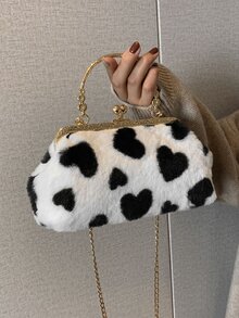 Bolso cuadrado esponjoso, suave y difuso con diseño de corazón de felpa con cierre de beso para niñas, mujeres, estudiantes universitarios, novatos y trabajadores administrativos para el trabajo, la oficina, los desplazamientos, para el otoño y el invierno, el invierno cálido, al aire libre