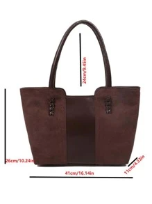 CONTAINEVERY 仿皮简约大容量缝线细节仿麂皮单肩托特包，麂皮包钱包，最新时尚女士麂皮包，完美搭配秋季服装女士秋季服装 - 咖啡棕 - 查看 3