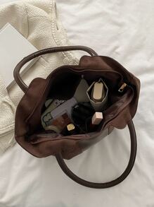 CONTAINEVERY 仿皮简约大容量缝线细节仿麂皮单肩托特包，麂皮包钱包，最新时尚女士麂皮包，完美搭配秋季服装女士秋季服装 - 咖啡棕 - 查看 5