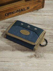 Men Letter Patch Decor Small Wallet - Blue - View 1