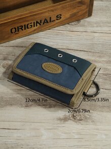 Men Letter Patch Decor Small Wallet - Blue - View 3