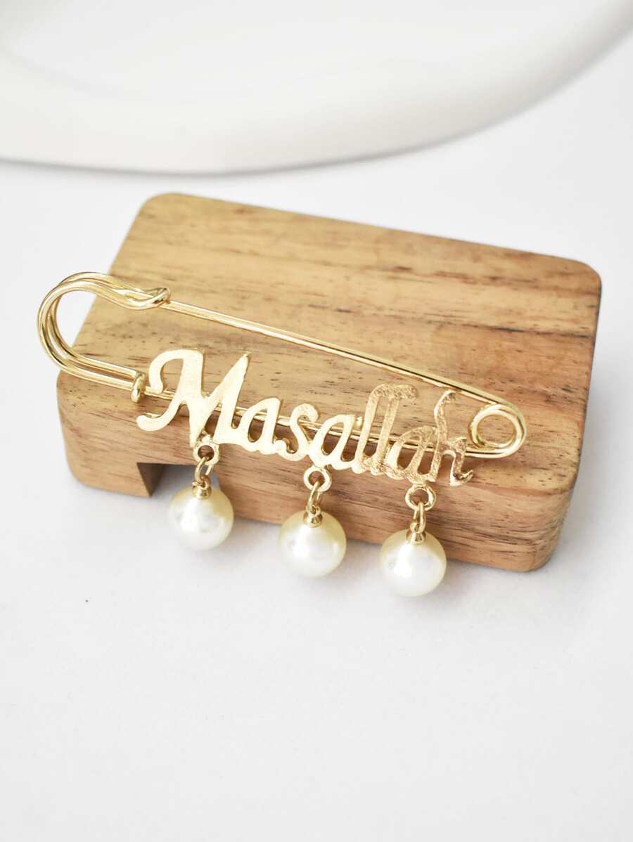 2pcs Letter & Faux Pearl Decor Pin - Silver - View 1