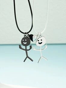 2 piezas Collar colgante de dibujos animados - Blanco y Negro - Ver 1