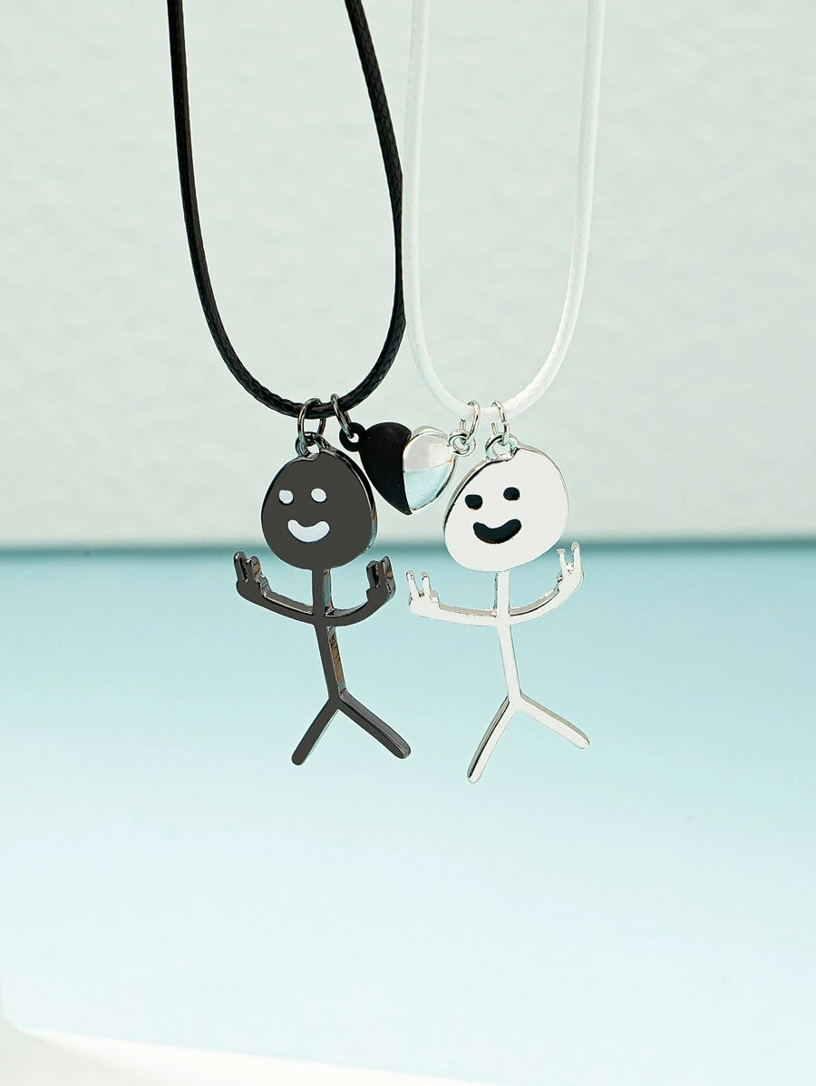 2 piezas Collar colgante de dibujos animados - Blanco y Negro - Ver 1