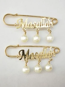 2pcs Letter & Faux Pearl Decor Pin - Silver - View 4