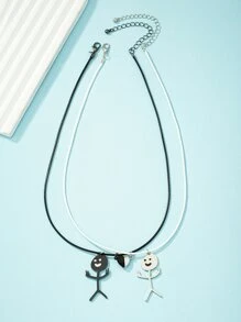 2 piezas Collar colgante de dibujos animados - Blanco y Negro - Ver 2