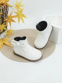 Girls Bow Decor Side Zip Combat Boots - White - View 1