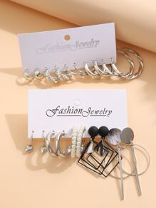 10 对心形和人造珍珠装饰耳环情人节、妈妈、母亲、母亲节、礼物 - 銀色 - 查看 2