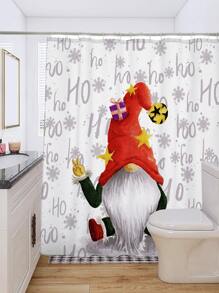 1pc Christmas Gonk & Snowflake Pattern Waterproof Shower Curtain - Multicolor - View 4