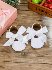 Infant Girls' White Ribbon Decor Flat Shoes - White - View 2