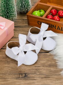Infant Girls' White Ribbon Decor Flat Shoes - White - View 3