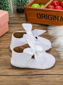 Infant Girls' White Ribbon Decor Flat Shoes - White - View 4
