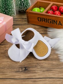 Infant Girls' White Ribbon Decor Flat Shoes - White - View 5