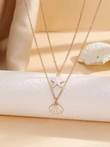 2pcs Shell Charm Necklace - Yellow Gold - View 1