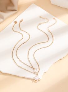 2pcs Shell Charm Necklace - Yellow Gold - View 2