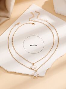 2pcs Shell Charm Necklace - Yellow Gold - View 3
