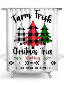 Christmas Tree & Slogan Graphic Shower Curtain - Multicolor - View 2