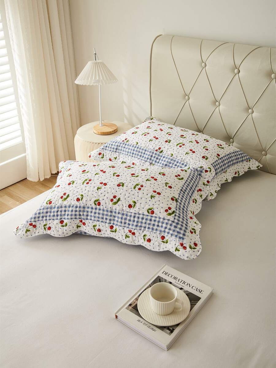 1對櫻桃和格子圖案枕套不附帶枕芯 - 彩色 - 查看 1