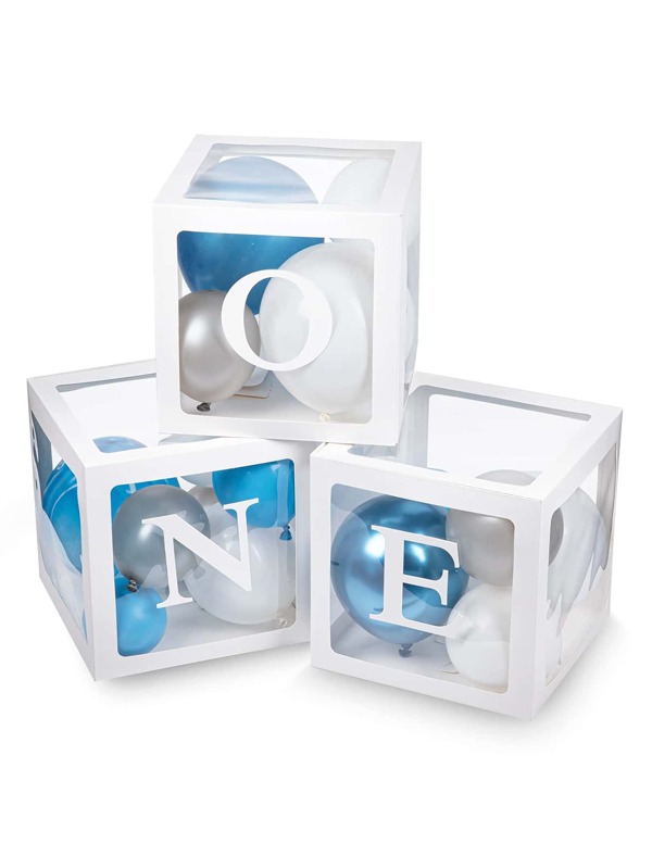 3PCS Bady Shower Balloon Boxes,White,Pink Balloon Box,Building Block Party Supplies Colorful Balloon Box,Bady Shower Balloon Box,Building Block Birthday Party Decorations For Bady, Bady's Birthday Party Decorations