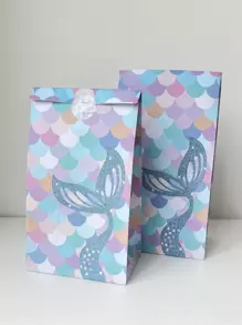 Set de 6 bolsas con 6 pegatinas, tamaño 5.1*3.14*9.43in, bolsa de regalo con diseño de cola de sirena, bolsa de embalaje con estampado de cola de pez para envolver, almacenar y de regalo para fiestas y el Día de San Valentín