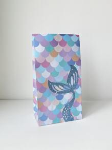 Set de 6 bolsas con 6 pegatinas, tamaño 5.1*3.14*9.43in, bolsa de regalo con diseño de cola de sirena, bolsa de embalaje con estampado de cola de pez para envolver, almacenar y de regalo para fiestas y el Día de San Valentín
