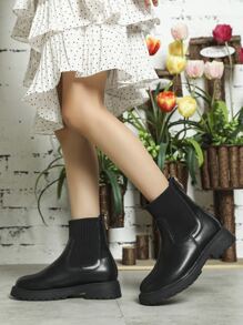 Girls Zipper Back Sock Boots - Black - View 1