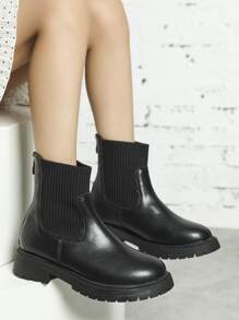Girls Zipper Back Sock Boots - Black - View 2