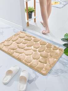 1pc Cobblestone Embossed Bathroom Bath Mat, Memory Foam Pad, Washable Bath Rugs,Stone Shaped Bath Rug, Rapid Water Absorbent, Non-Slip, Washable, Thick, Soft And Comfortable Carpet For Shower Room Entryway Decor Bathroom Kitchen Decor - Camel - View 3