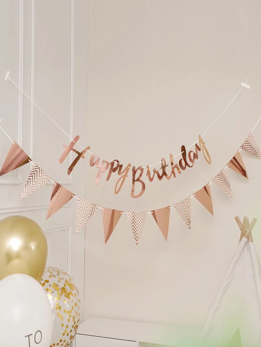 2pcs/Set Birthday Party Decorative Banner, Modern Paper Letter Decor Pull Flag For Birthday Party