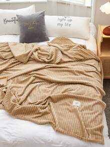 1 件加厚条纹羊毛毯，法兰绒柔软毯，适用于沙发、床、露营、旅行 - 适合所有季节的舒适礼物 - 卡其色 - 查看 5