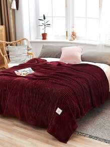 1pc Thickened Striped Fleece Blanket, Flannel Soft Blanket For Sofa, Bed, Camping, Travel - Comfortable Gift For All Seasons - Burgundy - View 1