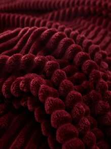 1pc Thickened Striped Fleece Blanket, Flannel Soft Blanket For Sofa, Bed, Camping, Travel - Comfortable Gift For All Seasons - Burgundy - View 3
