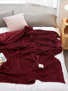 1pc Thickened Striped Fleece Blanket, Flannel Soft Blanket For Sofa, Bed, Camping, Travel - Comfortable Gift For All Seasons - Burgundy - View 4