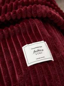 1pc Thickened Striped Fleece Blanket, Flannel Soft Blanket For Sofa, Bed, Camping, Travel - Comfortable Gift For All Seasons - Burgundy - View 5
