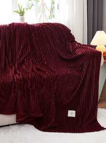 1pc Thickened Striped Fleece Blanket, Flannel Soft Blanket For Sofa, Bed, Camping, Travel - Comfortable Gift For All Seasons - Burgundy - View 6